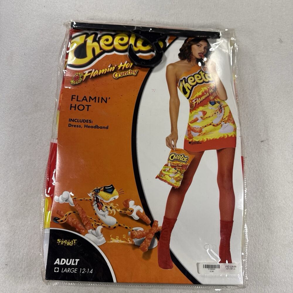 Spirit Halloween Adult Flamin' Hot Cheetos Dress Costume Size Large 12-14 NEW - Picture 4 of 4